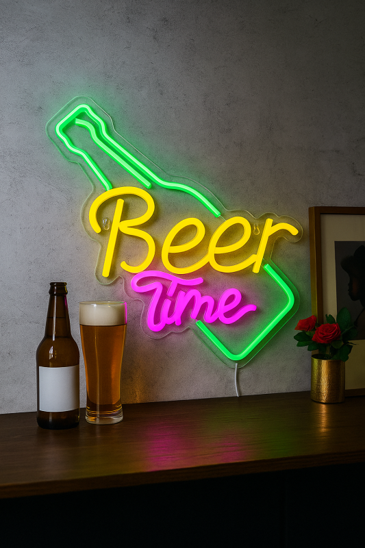 Duży neon Led USB Lampka na ścianę Napis do pokoju BEER TIME Czas na piwo