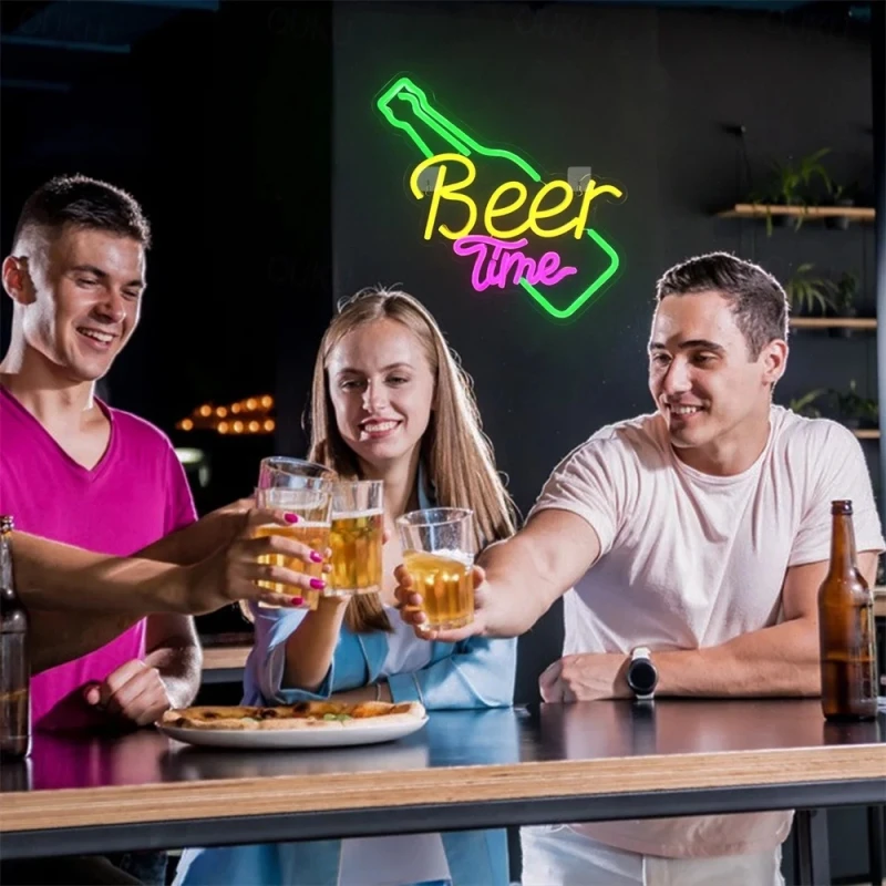 Duży neon Led USB Lampka na ścianę Napis do pokoju BEER TIME Czas na piwo