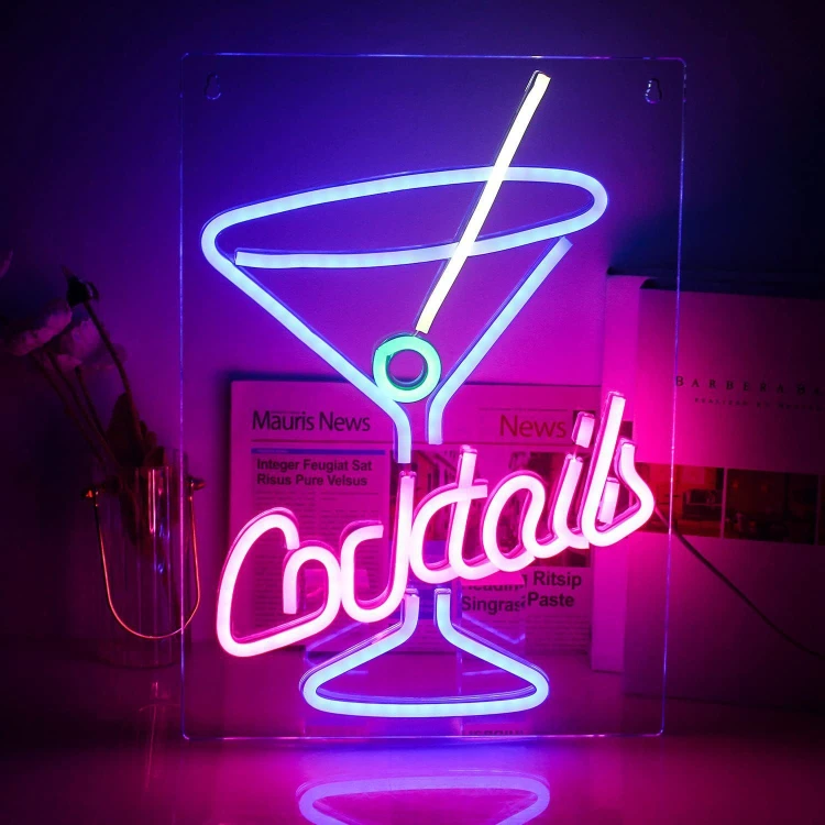 Duży neon Led USB Lampka na ścianę Napis do pokoju Cocktail Koktajl