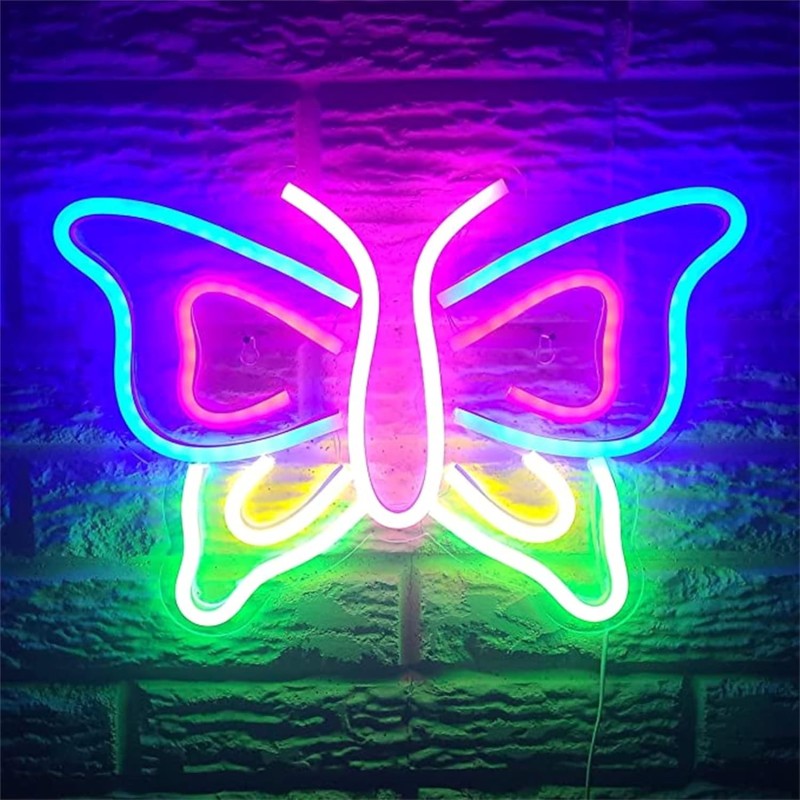 Duży neon Led USB Lampka na ścianę Napis do pokoju Motyl