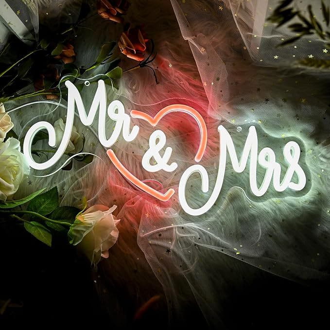 Duży neon Led USB Lampka na ścianę Napis do pokoju Mr & Mrs