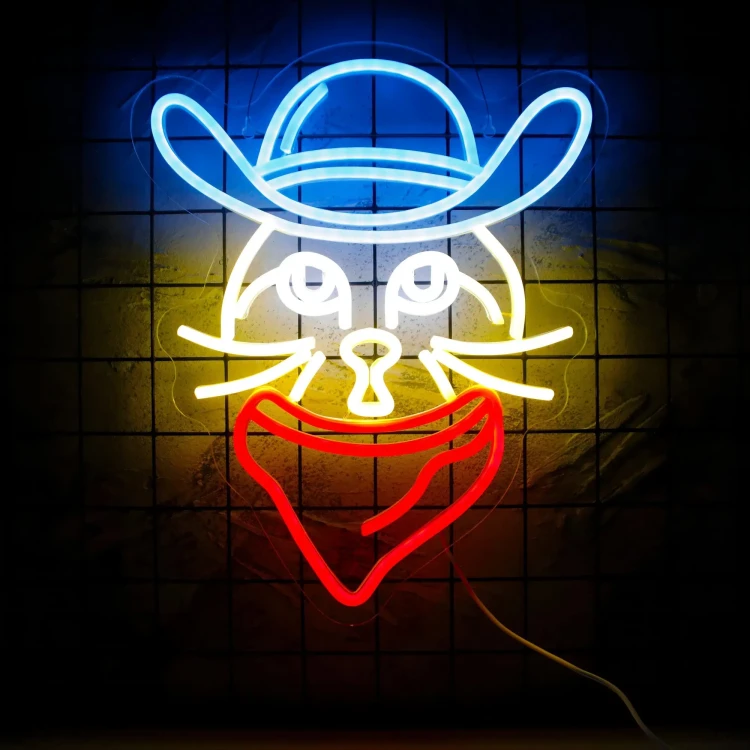 Duży neon Led USB Lampka na ścianę Napis do pokoju Kot z szalikiem