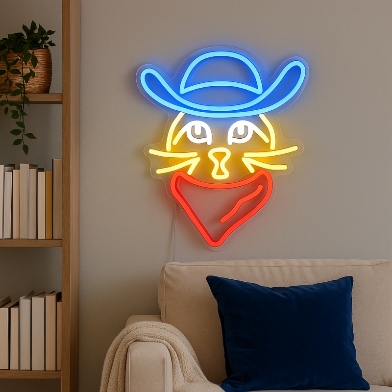 Duży neon Led USB Lampka na ścianę Napis do pokoju Kot z szalikiem