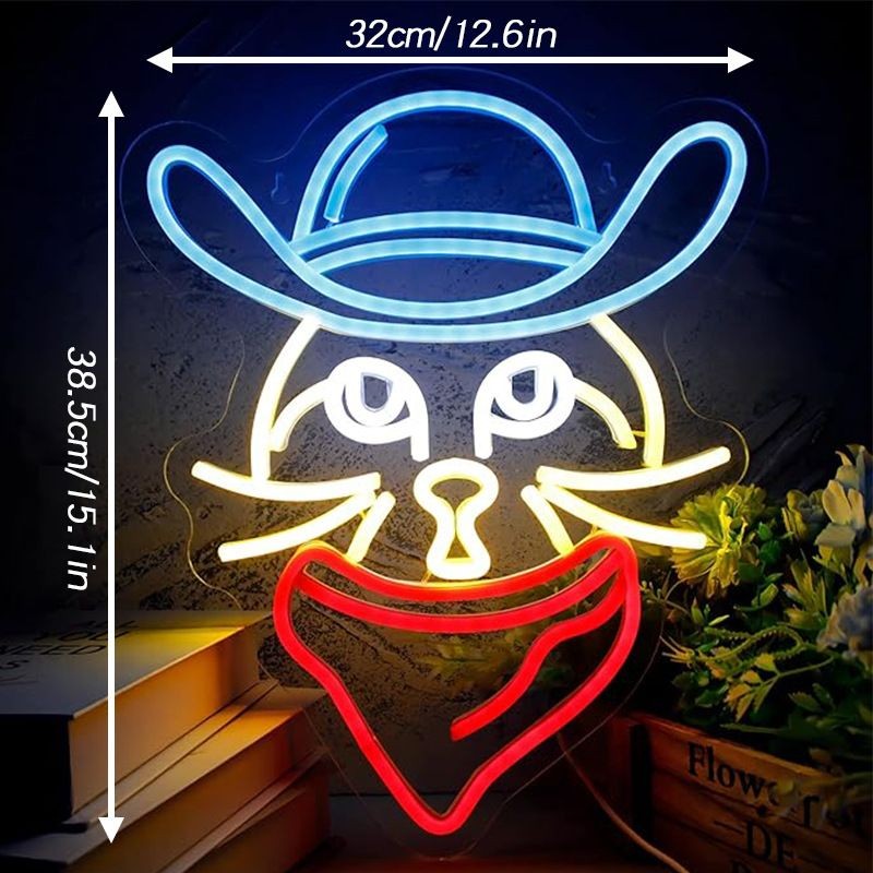 Duży neon Led USB Lampka na ścianę Napis do pokoju Kot z szalikiem