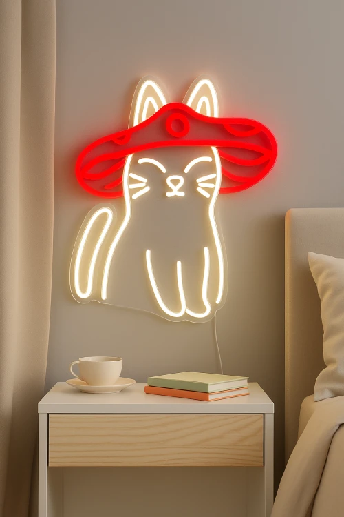 Duży neon Led USB Lampka na ścianę Napis do pokoju Kot Kowboj
