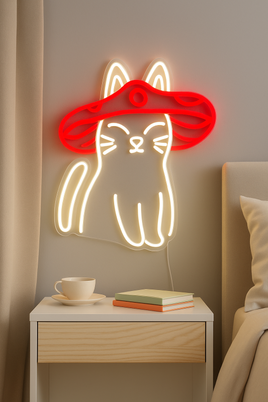 Duży neon Led USB Lampka na ścianę Napis do pokoju Kot Kowboj
