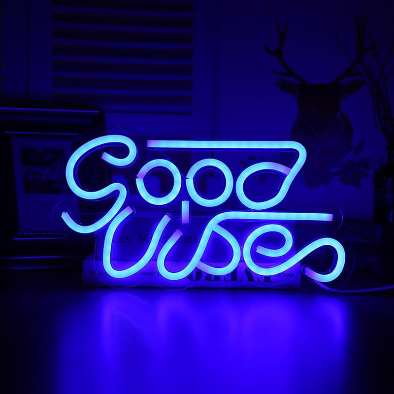 Neon LED USB lampka na ścianę Napis do pokoju znak neonowy  Good Vibes niebieski