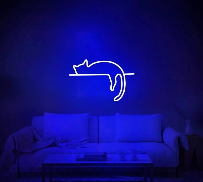 Neon Led USB/bateria Lampka na ścianę Napis do pokoju Kot leżący