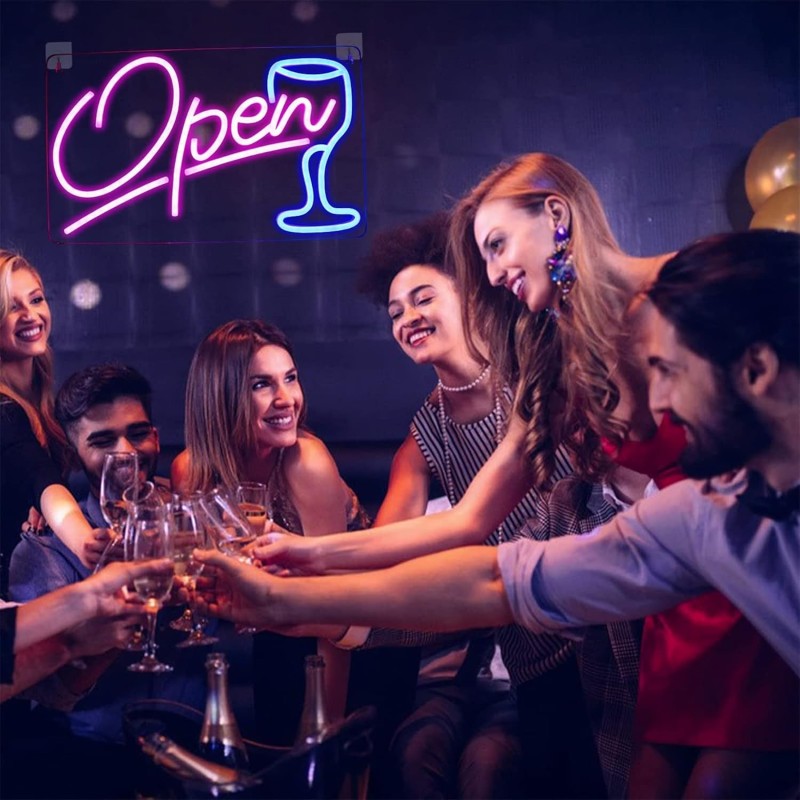 Duży neon Led USB Lampka na ścianę Napis do pokoju Bar Open