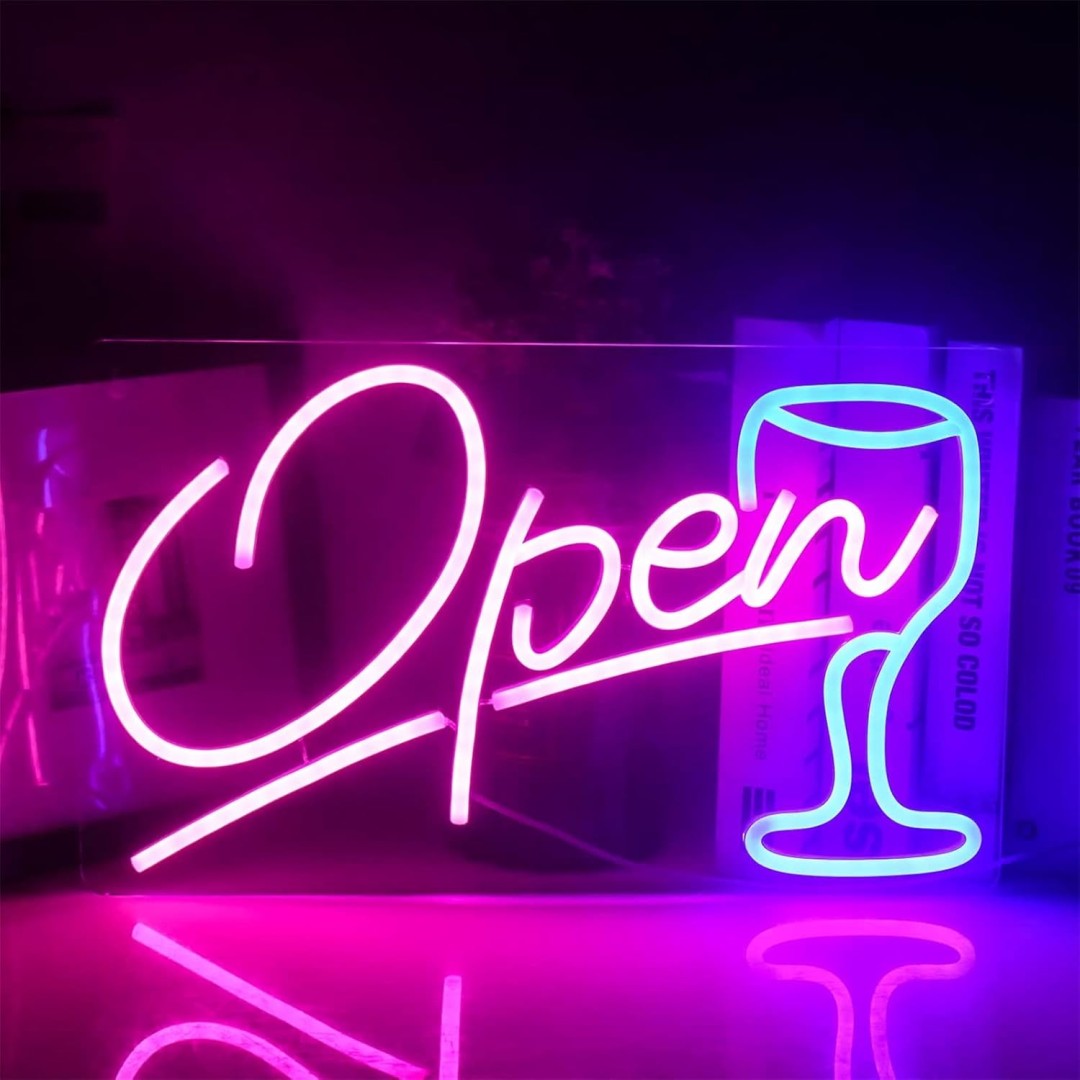 Duży neon Led USB Lampka na ścianę Napis do pokoju Bar Open