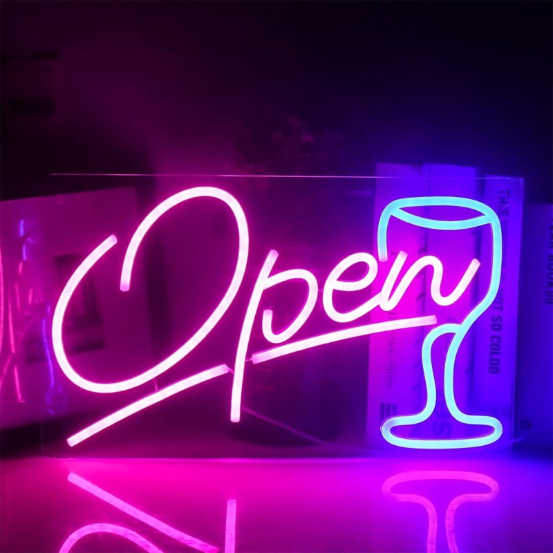 Duży neon Led USB Lampka na ścianę Napis do pokoju Bar Open