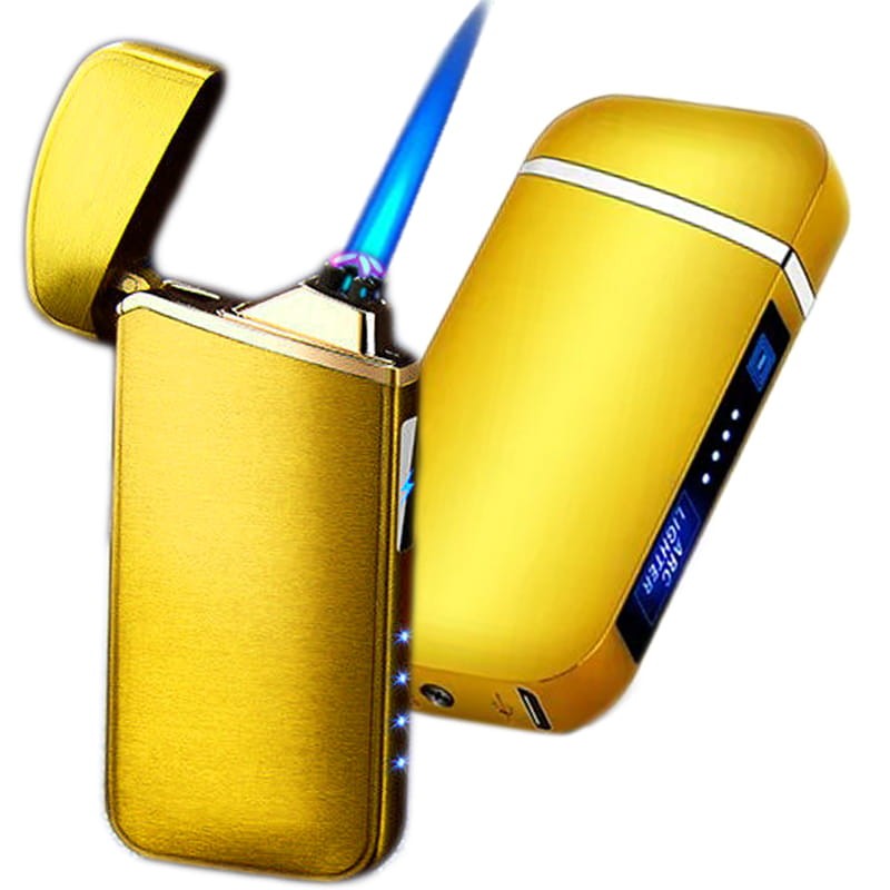 Złota zapalniczka plazmowa USB z podwójnym łukiem i diodami LED.