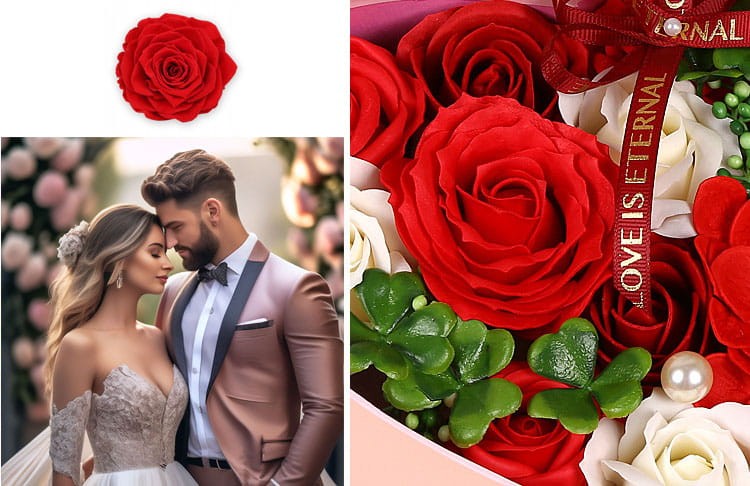 Rubinowe mydlane róże w kształcie serca — stylowy, premium Flower Box inspirowany holenderską florystyką.