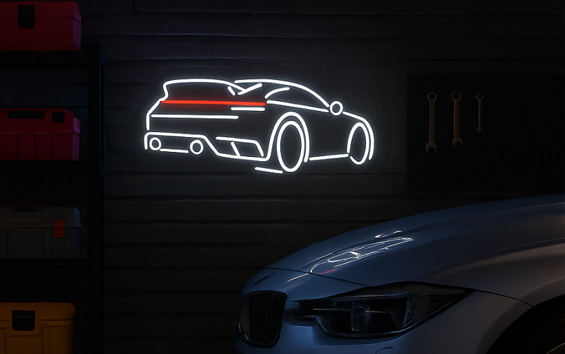 Duży neon Led USB Lampka na ścianę Napis do pokoju Porsche 911