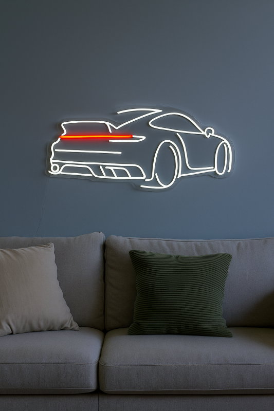 Duży neon Led USB Lampka na ścianę Napis do pokoju Porsche 911
