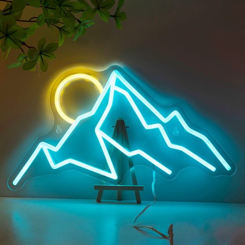 Duży neon Led USB Lampka na ścianę Napis do pokoju Góry, słońce, krajobraz