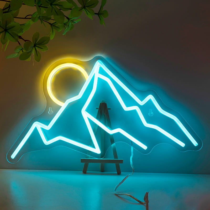 Duży neon Led USB Lampka na ścianę Napis do pokoju Góry, słońce, krajobraz