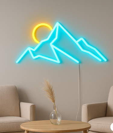 Duży neon Led USB Lampka na ścianę Napis do pokoju Góry, słońce, krajobraz
