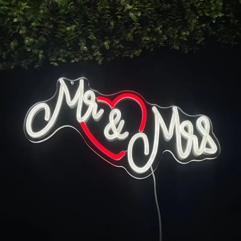 Duży neon Led USB Lampka na ścianę dekoracja ślubna lub weselna Napis do pokoju Mr & Mrs