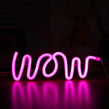 Neon LED USB/baterie  lampka na ścianę Napis do pokoju znak neonowy  Wow różowy