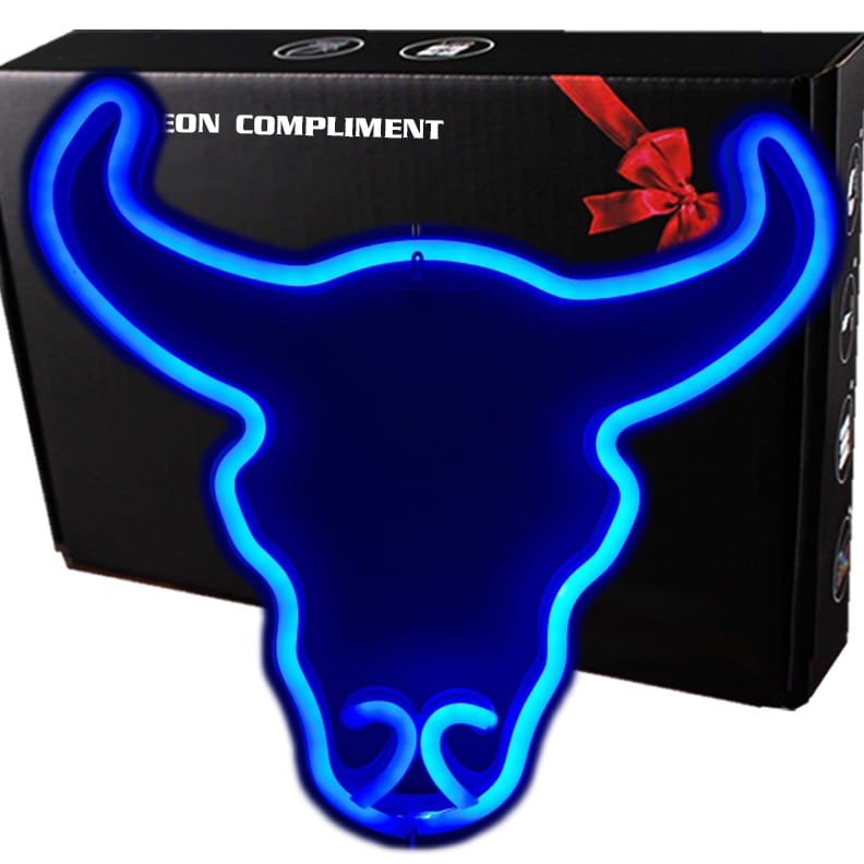 Byk | Niebieski neon LED na ścianę z USB i bateriami