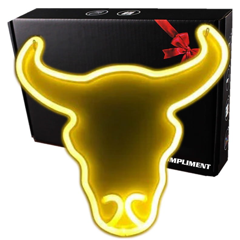 Biały neon LED. Znak Byka – zasilanie USB lub baterie.