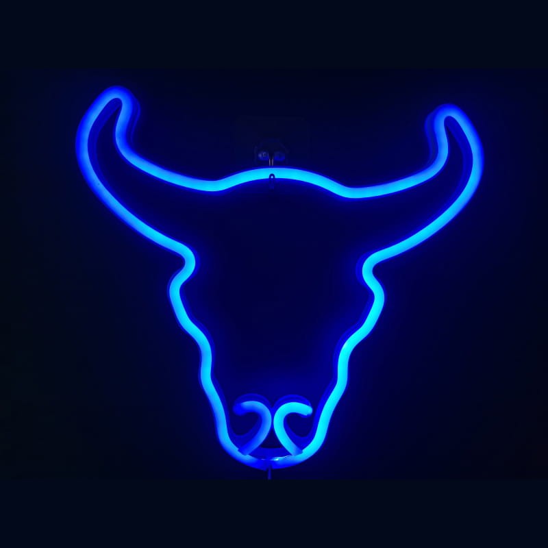 Neon LED USB/baterie  lampka na ścianę Napis do pokoju znak neonowy  Niebieski Byk