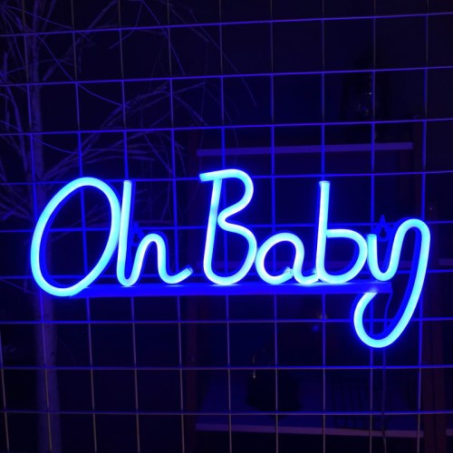 Neon LED „Oh Baby” – dekoracja na baby shower i do pokoju chłopca.