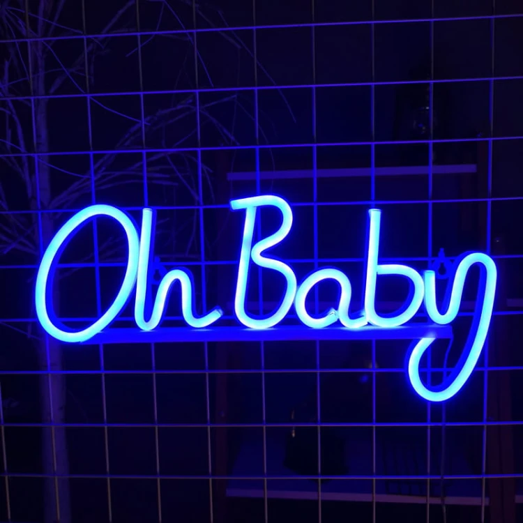 Neon LED „Oh Baby” – dekoracja na baby shower i do pokoju chłopca.