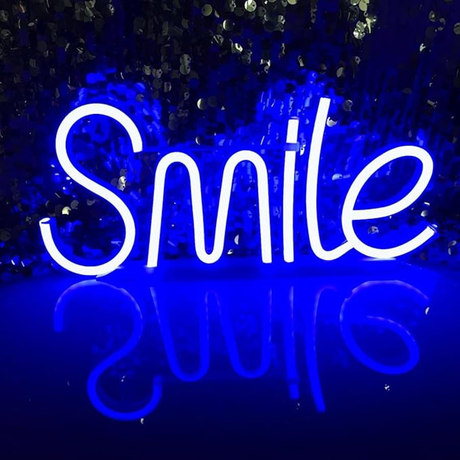Neon LED USB/baterie lampka na ścianę Napis do pokoju znak neonowy Smile niebieski