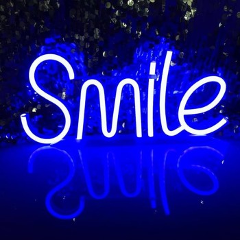 Neon LED USB/baterie  lampka na ścianę Napis do pokoju znak neonowy  Smile niebieski 