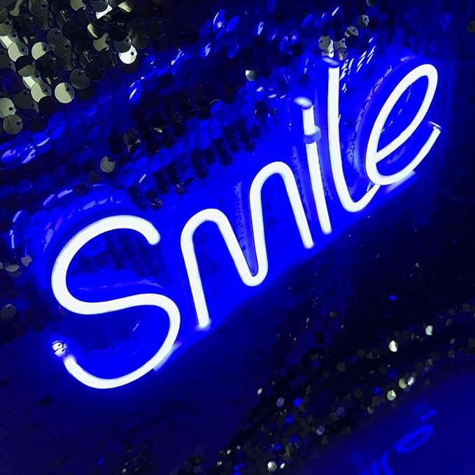 Neon LED USB/baterie lampka na ścianę Napis do pokoju znak neonowy Smile niebieski