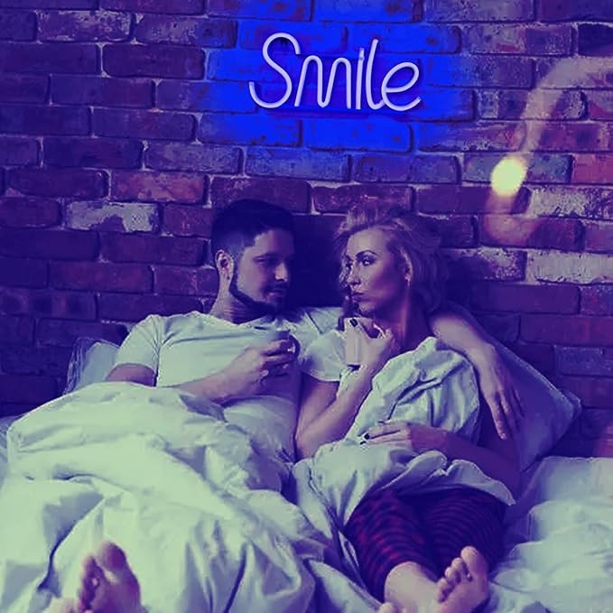 Neon LED USB/baterie lampka na ścianę Napis do pokoju znak neonowy Smile niebieski