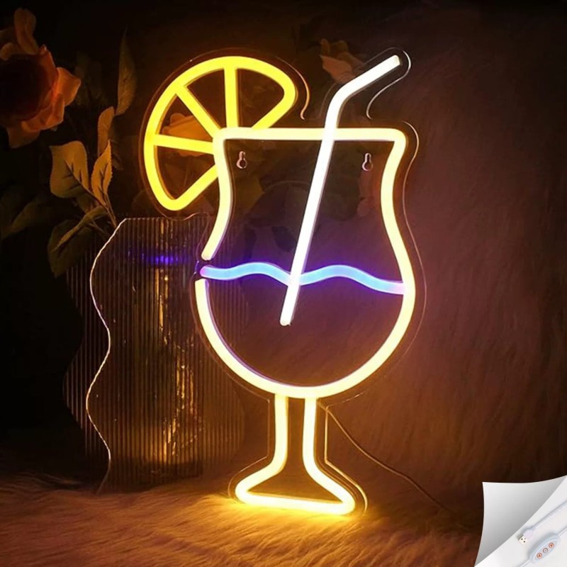 Duży neon Led USB Lampka na ścianę Napis do pokoju Koktajl z plasterkiem cytryny Cocktail