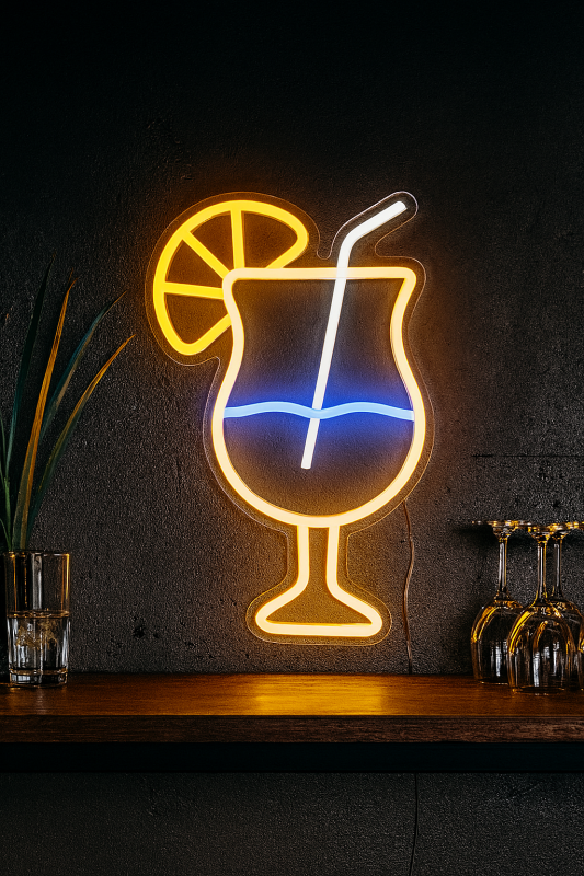 Duży neon Led USB Lampka na ścianę Napis do pokoju Koktajl z plasterkiem cytryny Cocktail