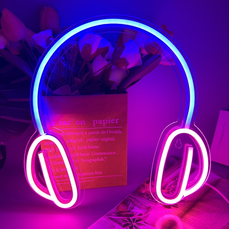 Duży neon Led USB Lampka na ścianę Napis do pokoju Słuchawka