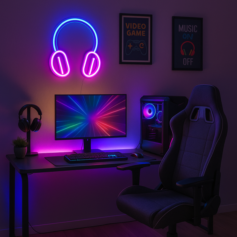 Duży neon Led USB Lampka na ścianę Napis do pokoju Słuchawka