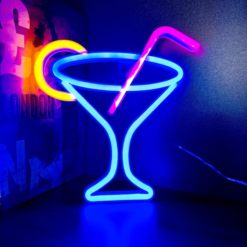 Neon Led Baterie/USB Lampka na ścianę Napis do pokoju Koktajl ze słomką