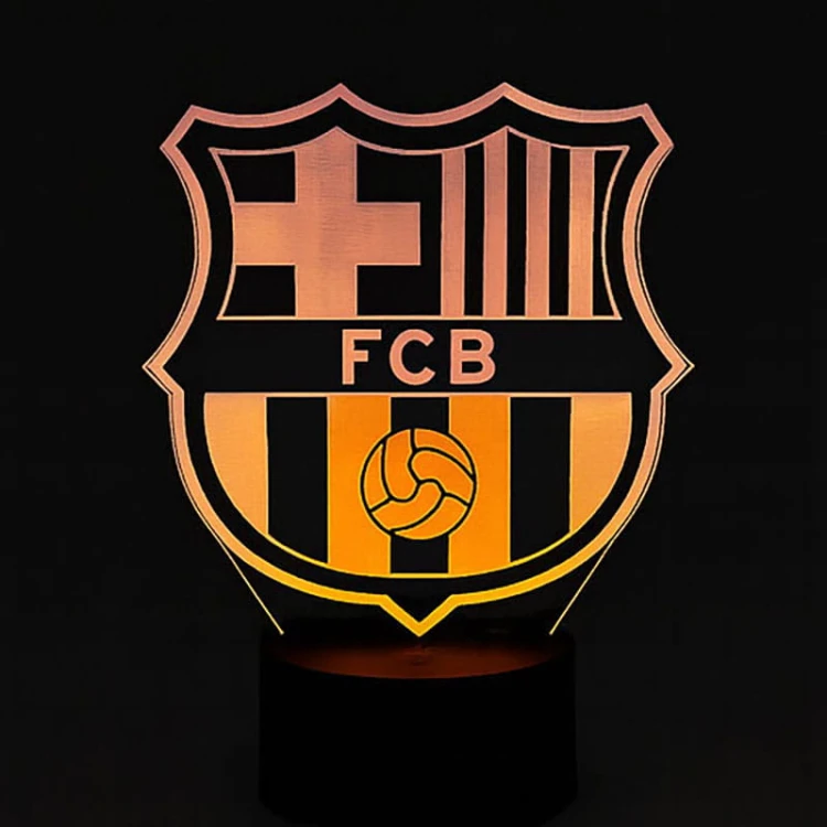 Lampka nocna 3D USB FC Barcelona – nowoczesna lampa z czarną podstawą i przestrzennym efektem 3D.