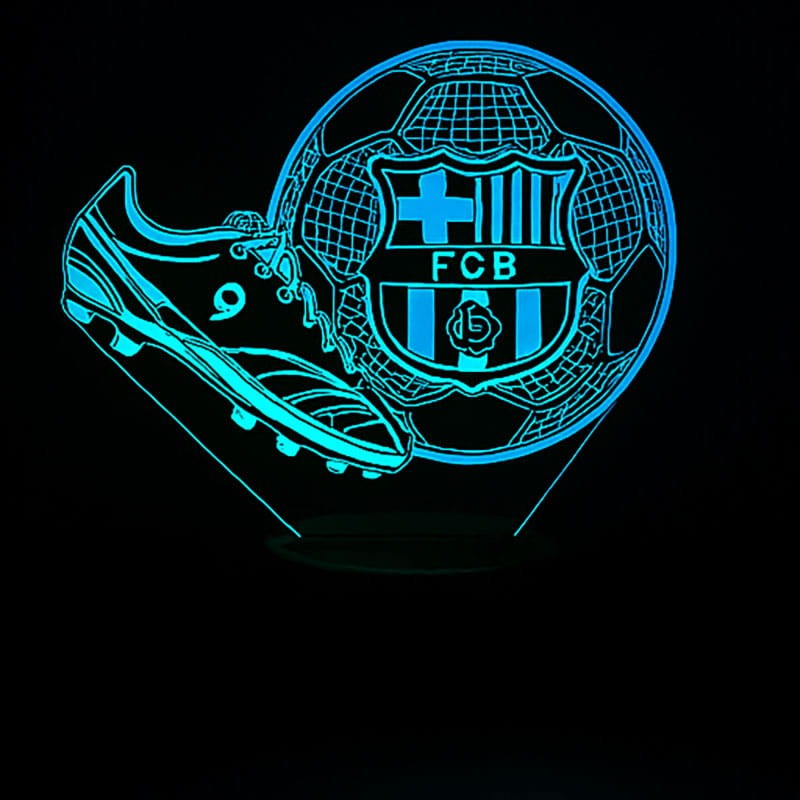 Personal 3D Lamp FC Barcelona – lampka LED z pilotem, motyw piłki nożnej i czarna podstawa.
