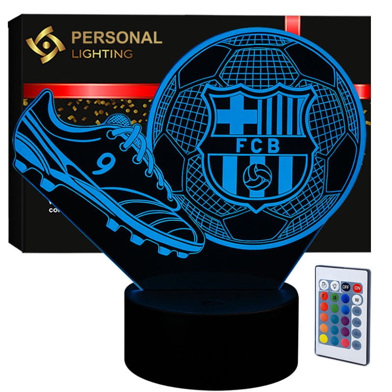 Lampka nocna 3D LED USB z motywem piłki i korków FC Barcelona – idealna dekoracja dla fana klubu.
