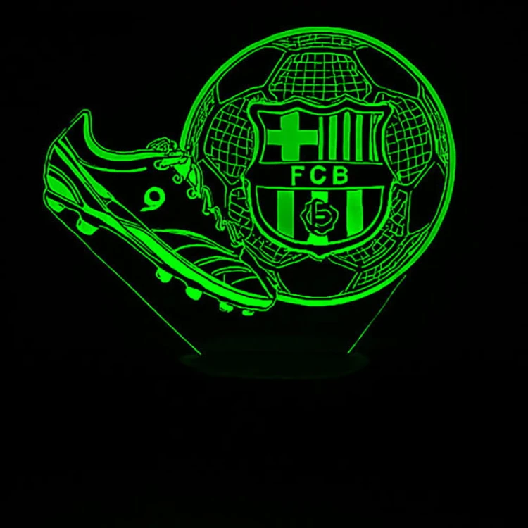 Lampka 3D LED FC Barcelona z piłką i korkami – nowoczesny gadżet i prezent dla kibica.