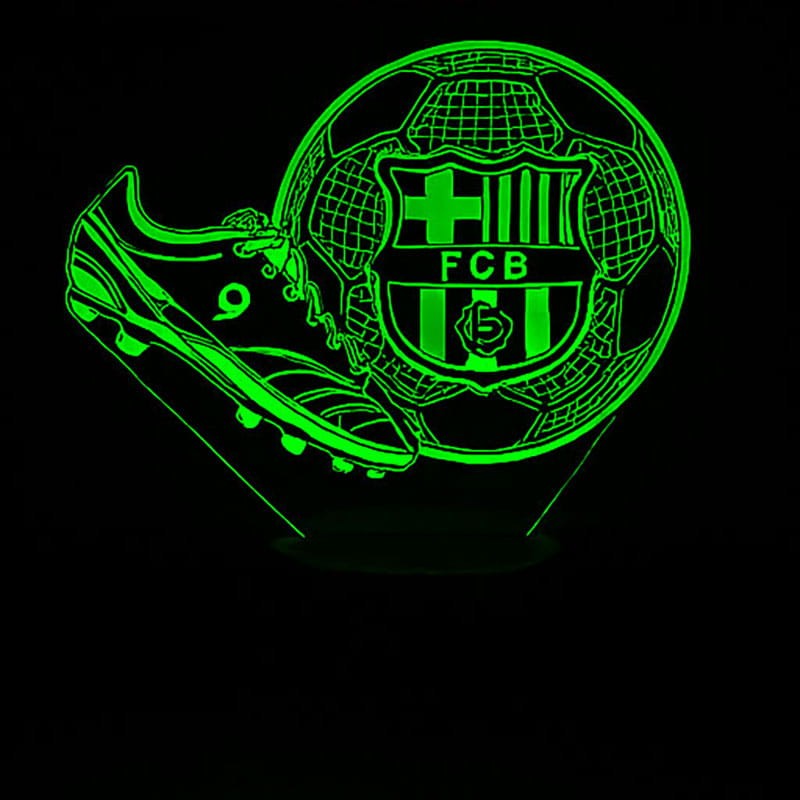 Lampka 3D LED FC Barcelona z piłką i korkami – nowoczesny gadżet i prezent dla kibica.