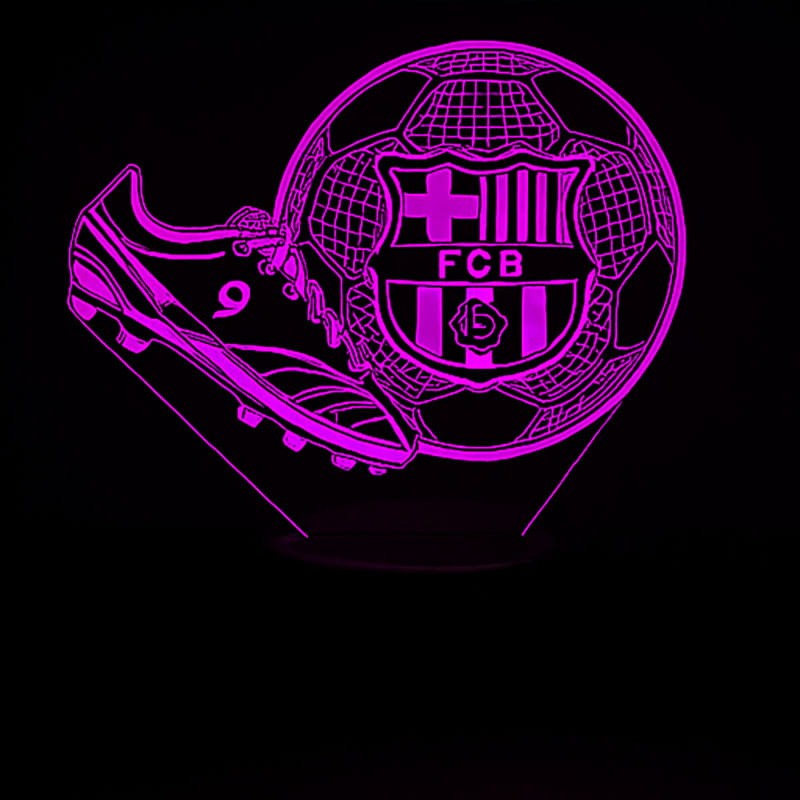 Lampka 3D FC Barcelona – piłka i korki • Pilot • 16 kolorów • Zasilanie USB