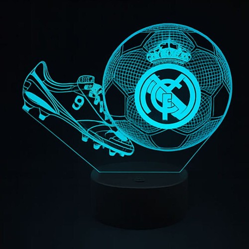 Personal 3D Lamp FC Real Madryt – lampka 3D LED z motywem piłki i korków, pilot i USB w zestawie.