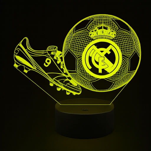 Lampka 3D FC Real Madryt • Piłka + korki • 16 kolorów • Pilot • USB