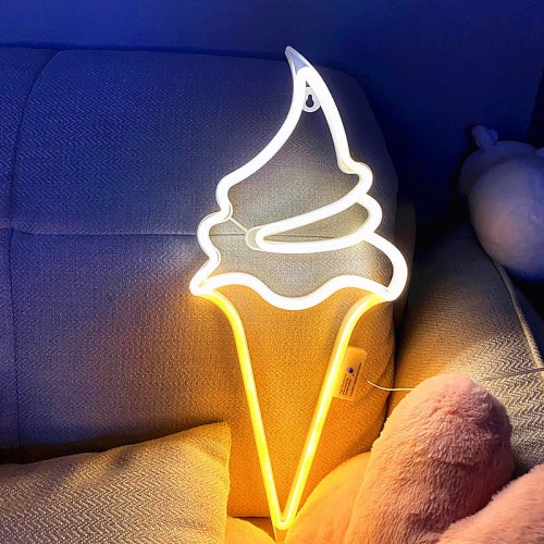 Duży Neon LED USB lampka na ścianę Napis do pokoju znak neonowy Lody