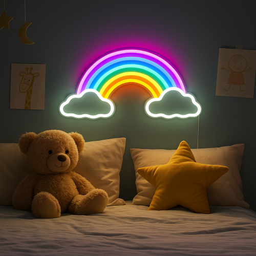 Neon Led Baterie/USB Lampka na ścianę Dekoracja Napis do pokoju Tęcza i chmury