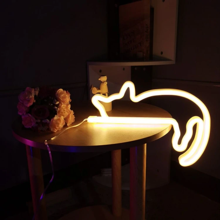 Neon Led USB/bateria Lampka na ścianę Napis do pokoju Kot leżący
