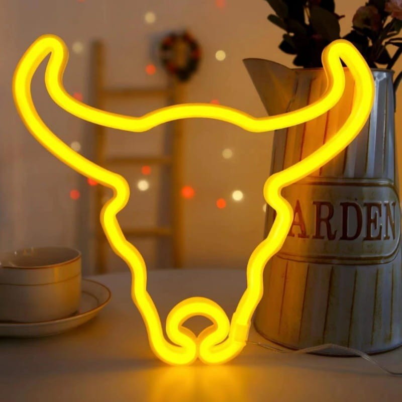 Neon led na ścianę znak Byk napis neonowy biały